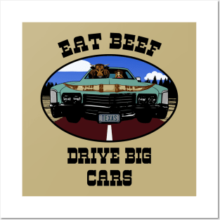 Eat Beef Drive Big Cars Funny Texas Cow (Blk Type) Posters and Art